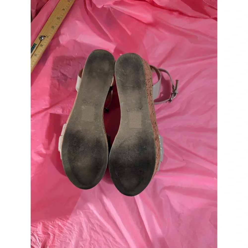 Aldo‎ nude strappy wedge cork sole sandal shoe womens 8